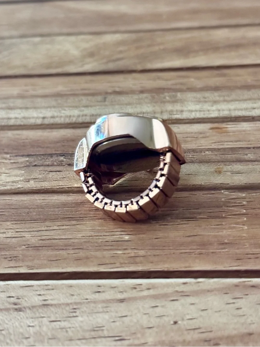 Quartz Pink Floral Ring Watch with Crystal Accents